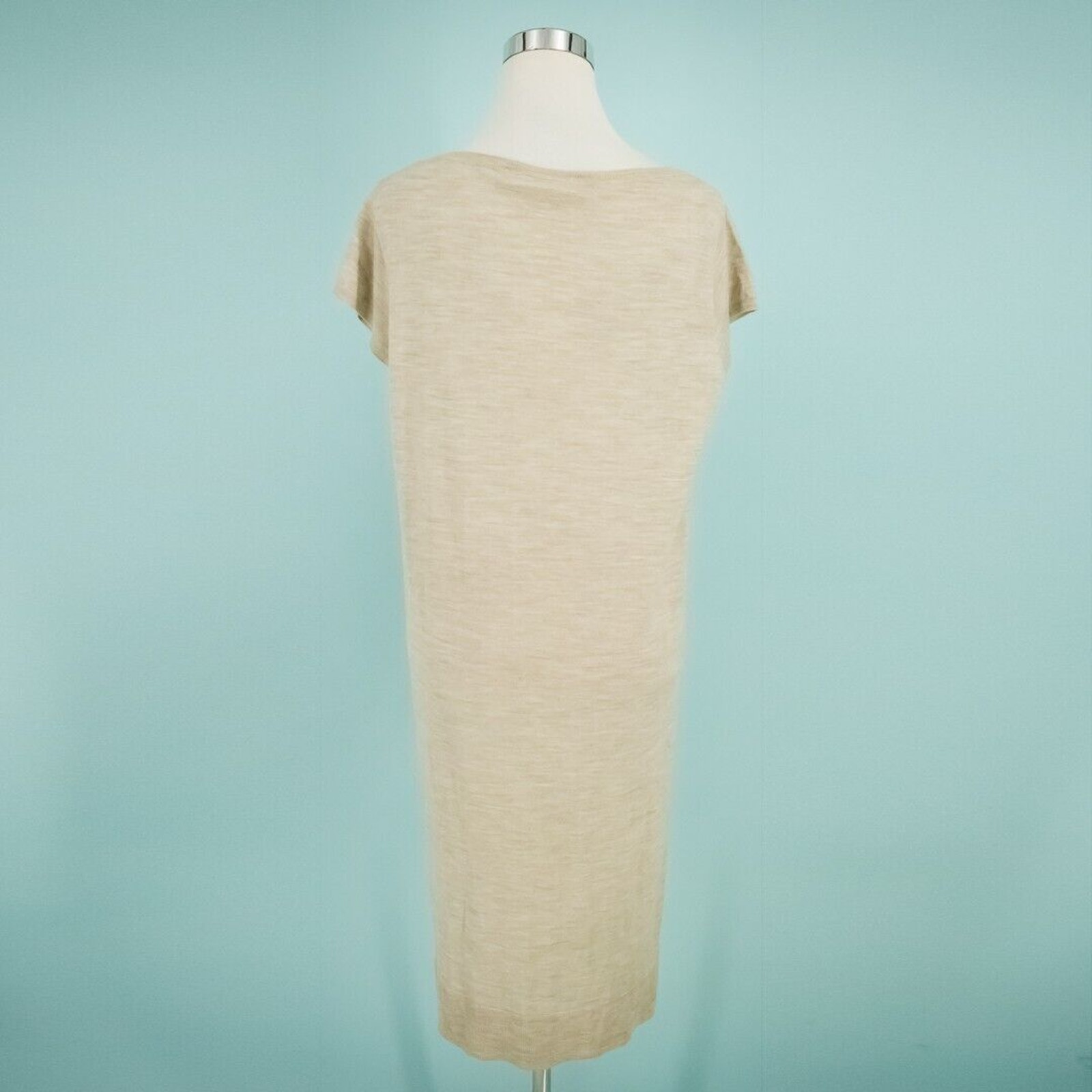 Organic By John Patrick Size Medium M Tan Beige Crew Scoop Neck Short Cap Sleeve — image 3 of 7